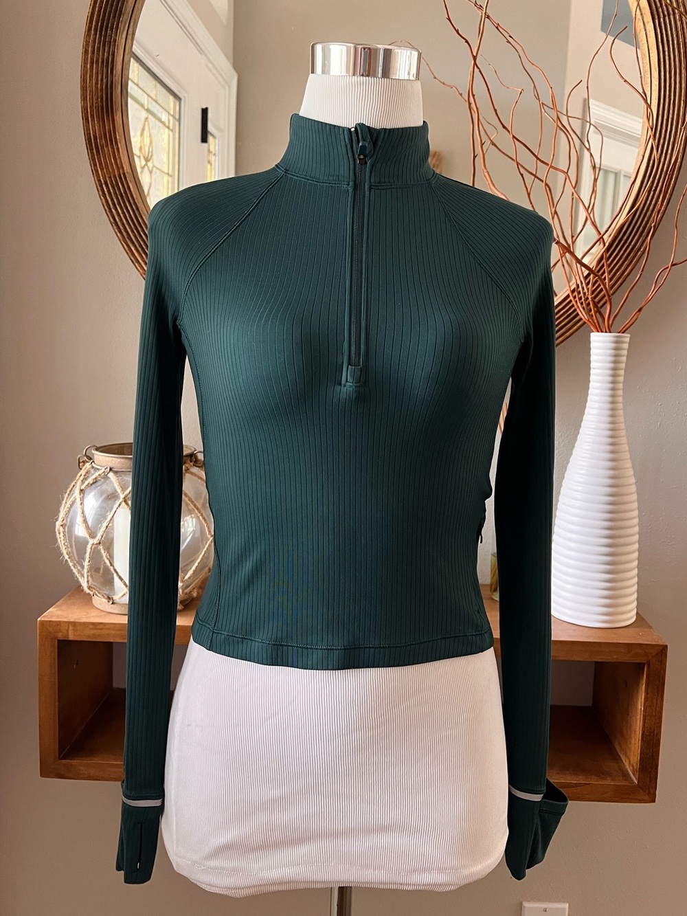 Lululemon It’s Rulu Run Cropped 1/2 Zip Women’s 4 Green Jasper Ribbed $118